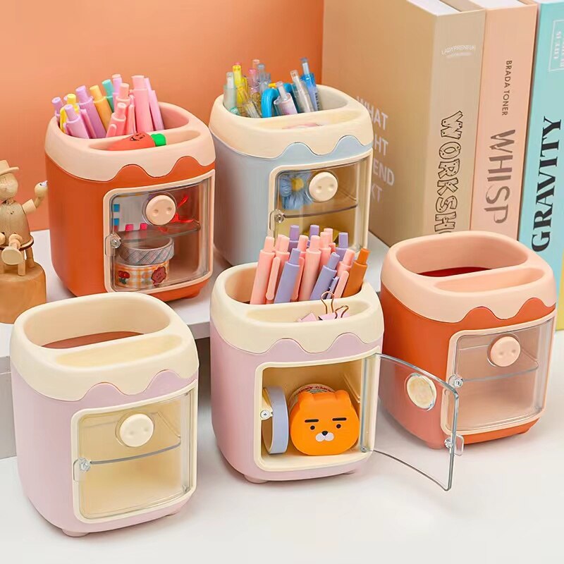 Cartoon Multi Grid Cute Rreative Piggy Drawer Pen Holder Girl Heart Student Multifunctional Storage Office Stationer